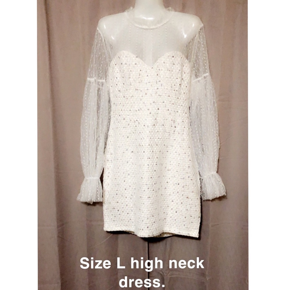 White high neck chiffon dress